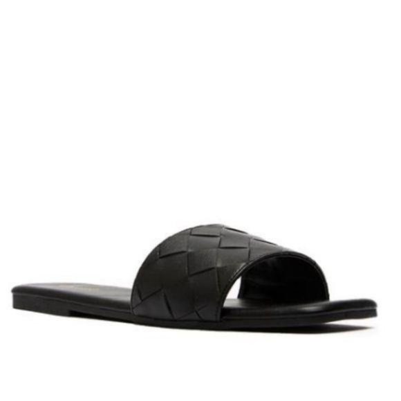 Square Toe Woven Strap Slide Sandals in Black - Picture 2 of 5